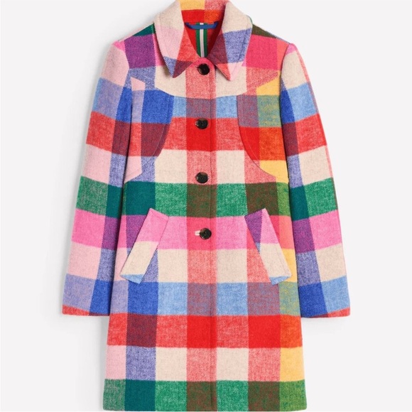 Boden Jackets & Blazers - Boden Lincoln wool check coat multi color rainbow checkered coat jacket NWOT